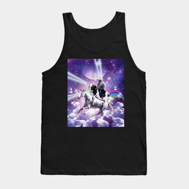 Laser Eyes Space Cat On Cow Unicorn - Rainbow Tank Top by Random Galaxy